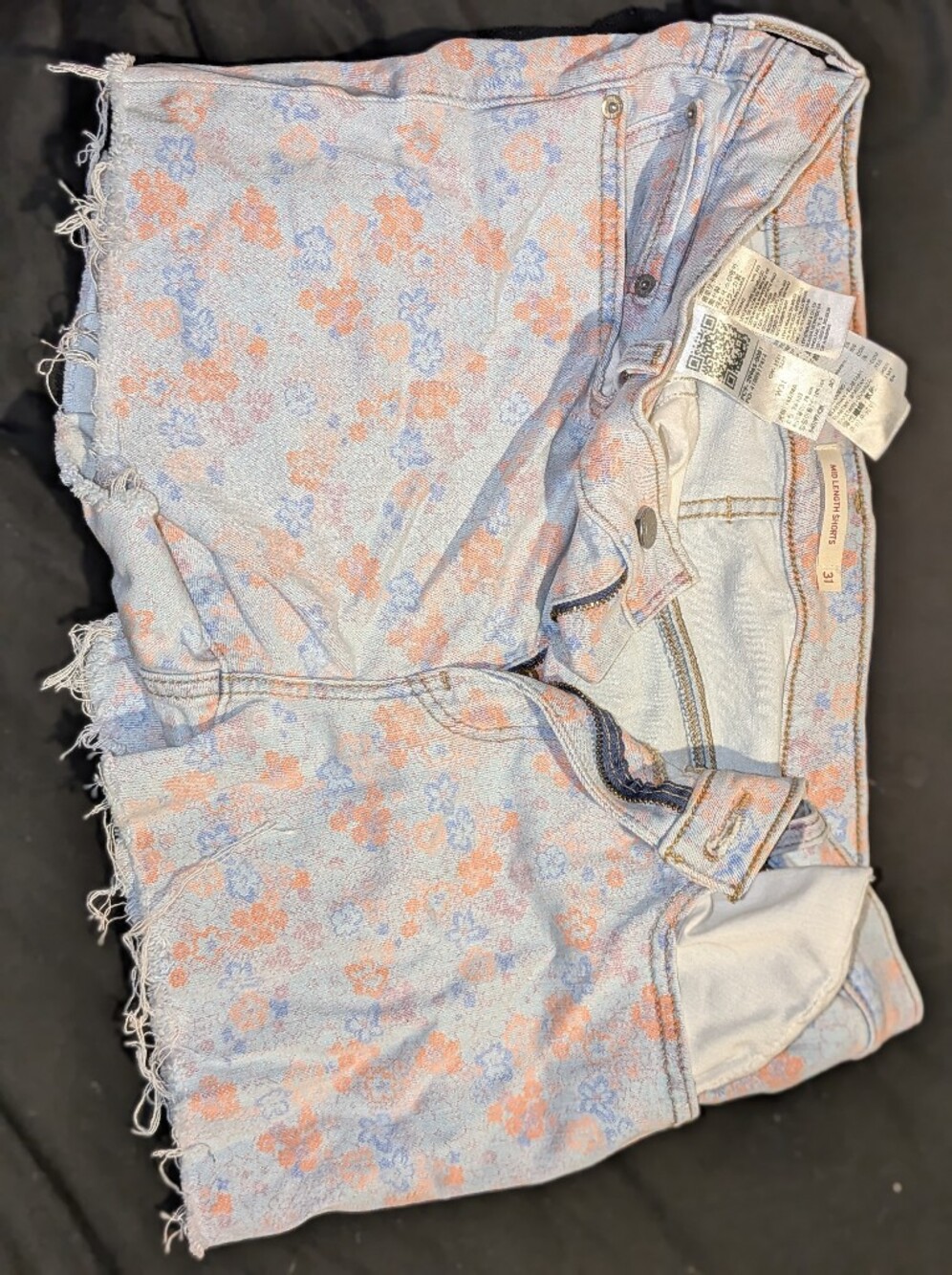 Levi's Pastel Floral Denim Shorts in Light Blue and Peach